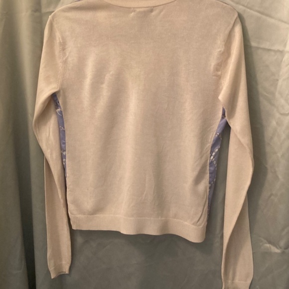 Silk Cardigan New York & Company Blue Cream with Chain Design Size XS EUC - Picture 2 of 8